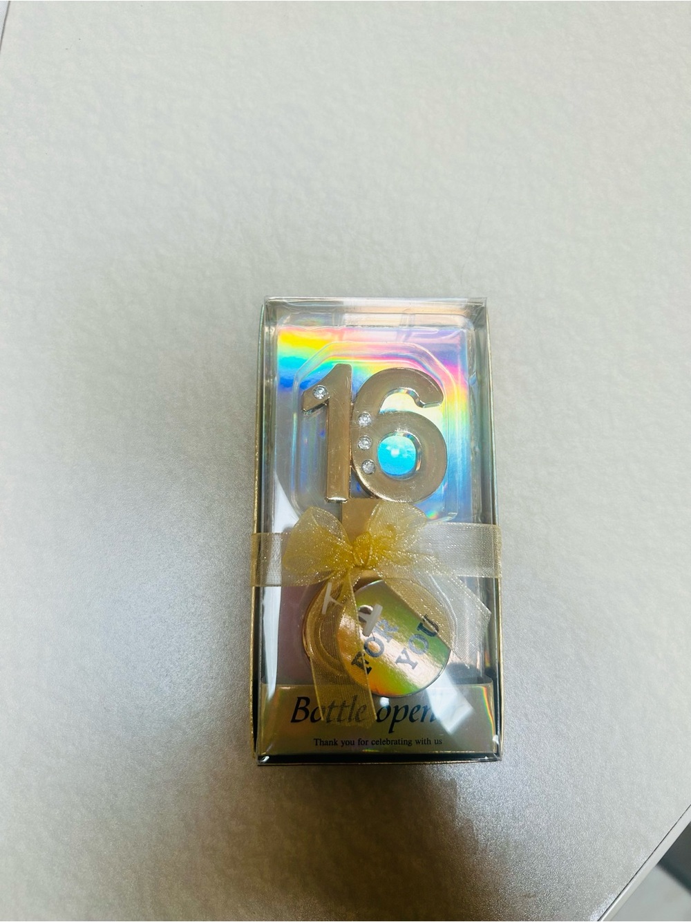 Gold 16 Bottle Opener Favor with Ribbon bundle